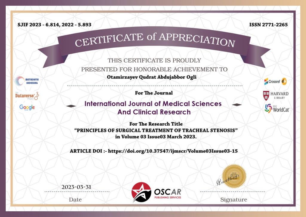 Certificate of Appreciation Otamirzayev Qudrat Abdujabbor o'gli